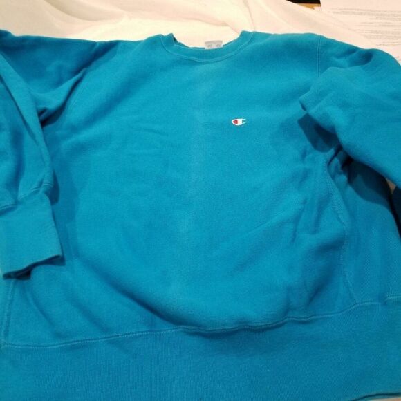 Vintage 80s Champion Reverse Weave Sweatshirt Crewneck Mens L Teal Blue USA - Picture 7 of 7